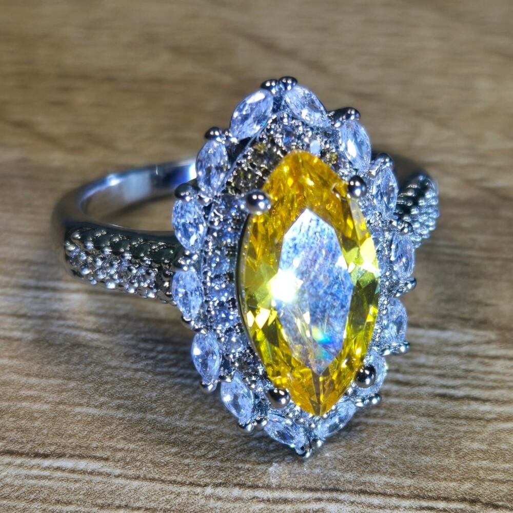 Size 8 Cocktail Ring with Large Canary Yellow Gemstone